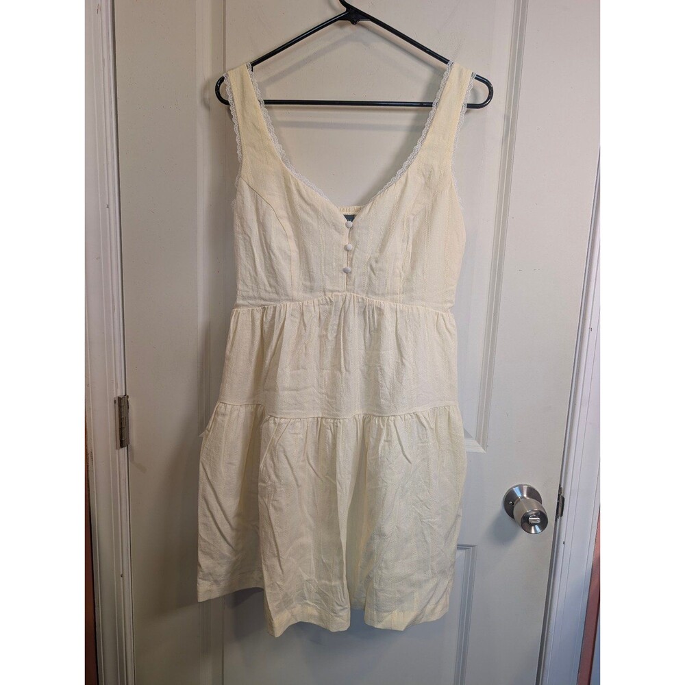 Women's Wild Fable Lace Trim Button Front Mini Dress Cream Small - Picture 3 of 9